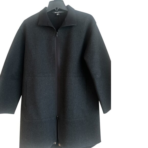 Dkny Jackets & Blazers - DKNY dark grey wool coat with two way zipper. Size PP.